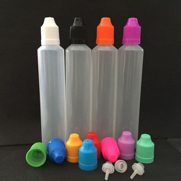 Long PE Soft Plastic 60ml Bottles Translucent 60 ml Soft Refillable Dropper With Long Needle Tip Colorful Caps For Vapor Glue Liquid Nail Oils Packaging