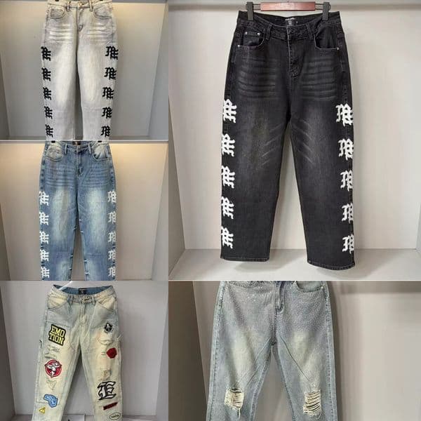Mixed mood jeans, men's jeans, designer jeans, mixed mood high street washed Rhine Stone men's casual loose straight-leg jeans cc