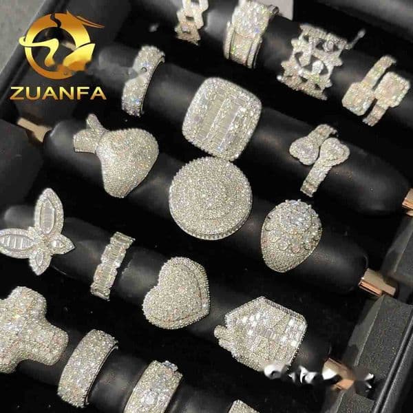 Hot Sale Ready to Ship Iced out Cross Moissanite ring 925 sterling silver Hip hop Ring Pass diamond tester men cuban ring