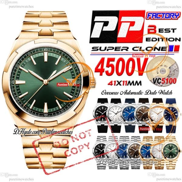 4500V A5100 Automatic Mens Watch PAPF 41mm Rose Gold Green Stick Dial Stainless Steel Bracelet CHS Puretimewatches Reloj Hombre Thickness 11mm Super