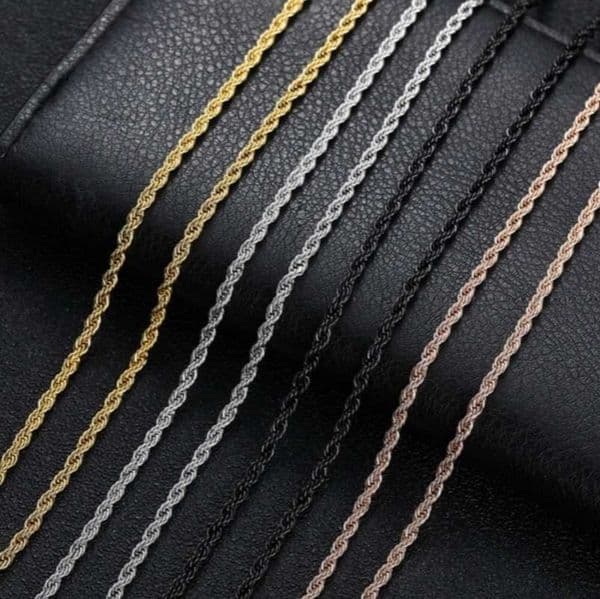 Mens Gold Chains Necklaces Stainless Steel Twist Chain Titanium Steel Black Silver Hip Hop Necklace Jewelry 3mm
