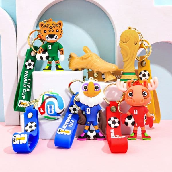 Football Cartoon Mascot Pendant Silicone Keychain with Digital Printing Lightweight Plastic for Fans