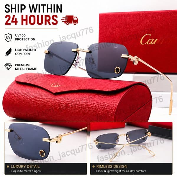 Designer Men Women sunglasses Fashion Classic Glasses Leopard Head Sun Composite Metal Rimless Optical Frame Sunglasses UV 400 With Box2