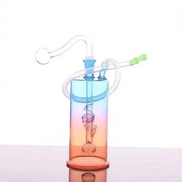 Cheap Travel Mini Colorful Rainbow glass Oil Burner Bongs pipe Percolator Diffuser Hookah Recycle Filter Water Pipes with silicone hose and banger smoking bowl