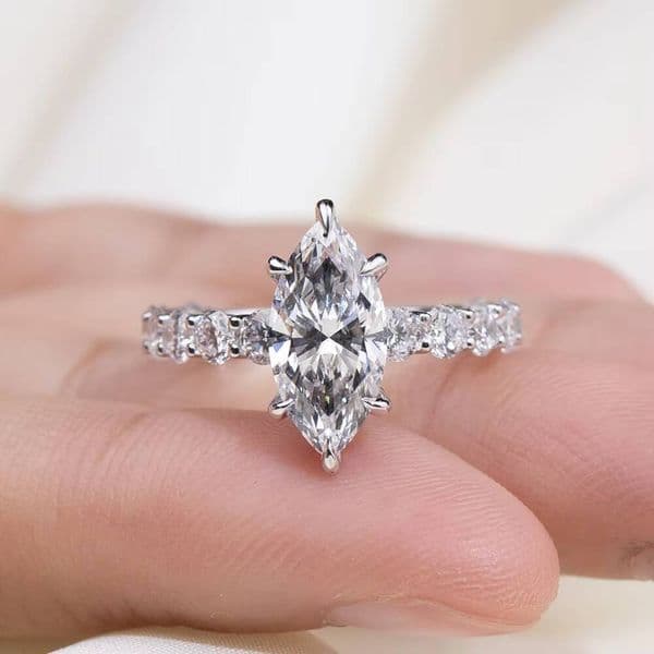 Custom Jewelry MSR-2009 14k Gold Engagement Ring Marquise Cut 16ct F VVS2 Lab Grown Diamond Ring