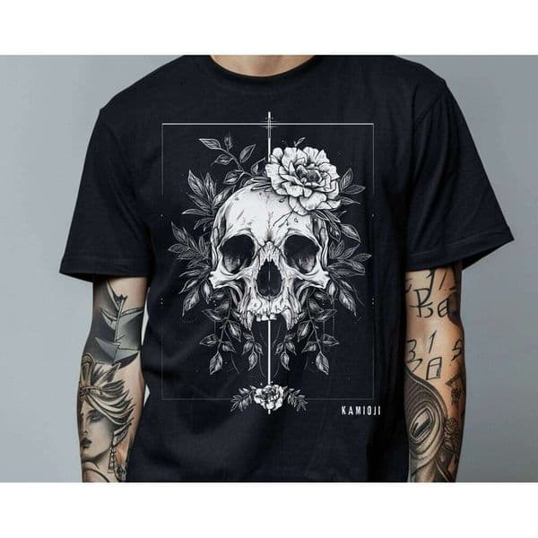 Skull Rose Goth Tee Dark Cottagecore Alt Clothing Graphic Retro Streetwear High-quality Crew-neck Short-sleeved Men's T-shirt