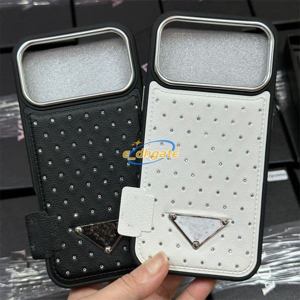 Fashion Designe Leather PU Triangle Cell Phone Cases for iphone case 13 14 15 16 17 pro max promax Bling Rhinestone Case Protective shell Protector Women Back Cover