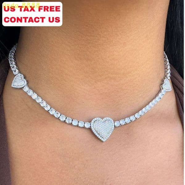 New Arrival Bling 3 Hearts Charm Necklace Iced out S925 silver 5A CZ Heart Tennis Chain Gold Plated Link Chain with for Gift