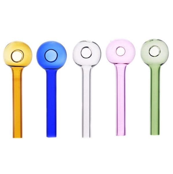 Tariff Free To USA Wholesale Thick heady 10cm 30mm Ball glass oil burner pipe Colorful Mini Straight Tube Spoon Hand Pipes For Smoking