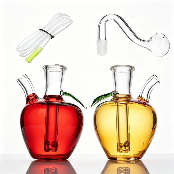 Wholesale Hookahs Colorful Red apple glass oil burner bongs pipe Mini cheap Glass hand Pipes with Smoking oil banger bowl and Silicone hose straw with mouth tip