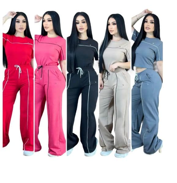Womens 7 colors Tracksuits Designer Loose Straight Leg Casual Pants with Embroidered T-Shirt 2 pieces Set Outfits