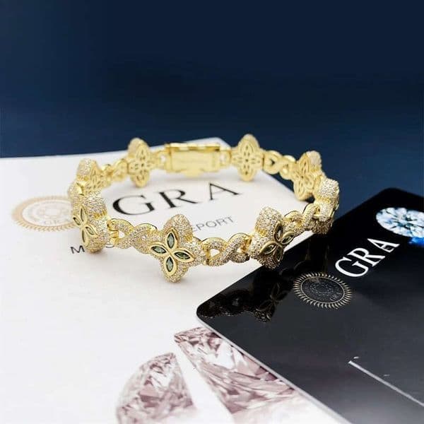 13mm New Marquise Flower Design Colorful 925 Sliver Hip Hop Jewelry Iced Out Cuban Link Moissanite Bracelet