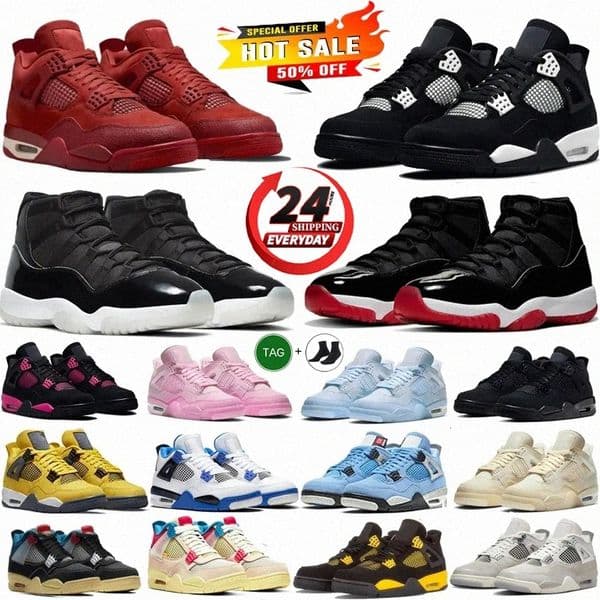4S 11S Designer Mens Basketball Shoes Sneakers Military Black Cat Pine Green Seafoam White Oreo Red Thunder Bred Cacao Cherry aj11s j11 UNC Cool Grey Trainers