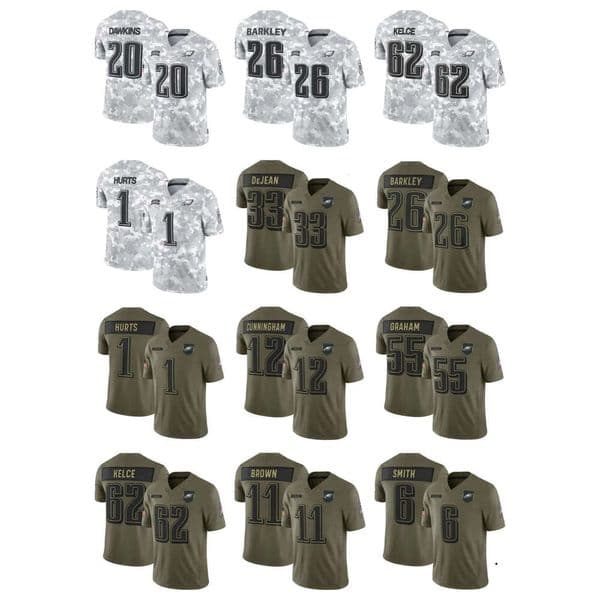 Eagles Men Women Youth Jason Kelce Elijah Moore Andy Dalton Tariq Woolen Saquon Barkley Cooper DeJean DeVonta Smith Salute to Service Limited Football Jersey New