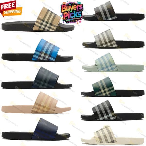 Designer Check Slides Summer Beach Slippers Vintage Tartan Slider Men Women High Quality Luxury Sandals Archive Beige Print Embossed Slide