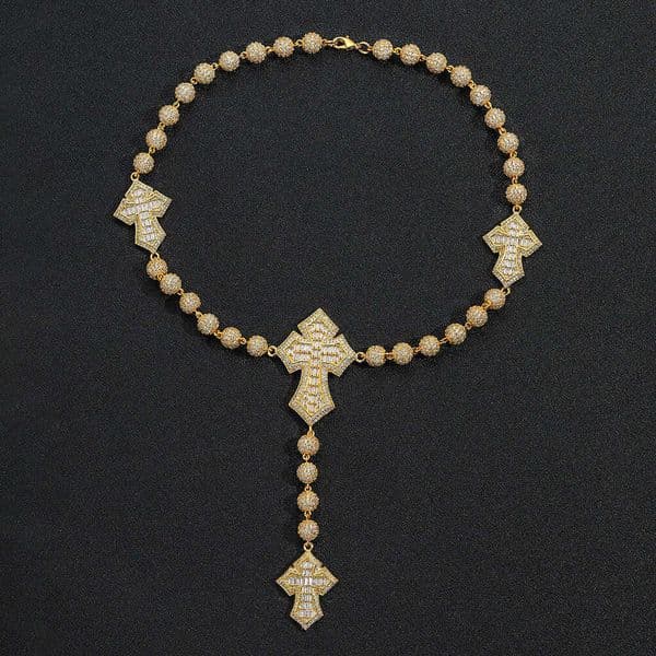 European and American retro fashion trendy cool bead chain cross pendant necklace hip-hop rap new high-end accessory