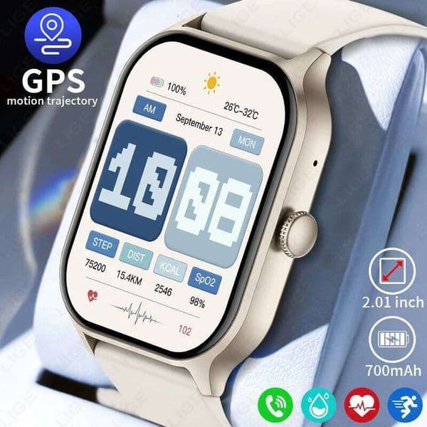 LIGE GPS Smart Watch Women Bluetooth Call 2.01inch Smartwatch Men Heart Rate Sleep Monitor Sport Fitness Watches for iOS Android
