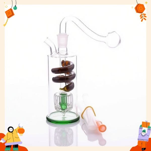 Wholesale 10mm Female Mini Glass Oil Burner Bong Bubblers Pipes Hookah Bubbler Water smoking pipe Recycler mini Glass Bongs Hand Pipe with SIlicone hose straw