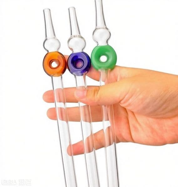 cheap Portable 8Inch Glass Straw Nail Oil Burner Pipe Collector Kit Smoking Accessories Thick colorful Thick heady Filter Tips Tobacco Hand Water Pipes