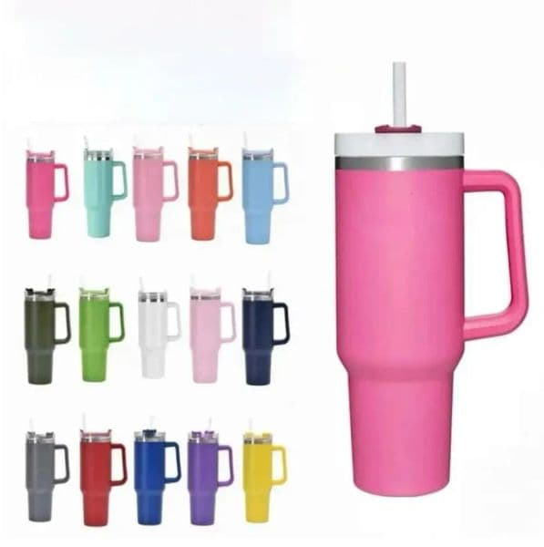 40oz Hot Pink Tumblers Cups Mugs With Handle Insulated Tumblers Lids Straw Stainless Steel Coffee Thermos Cup GG0423 Latest 2026 model