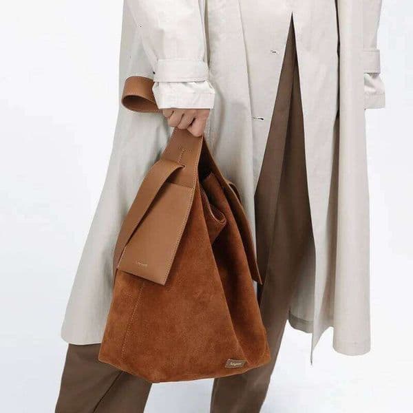 Suede Hanging Ear Tote Single-Shoulder Crossbody Effortless Commuter Bucket Large Capacity Soft Bag