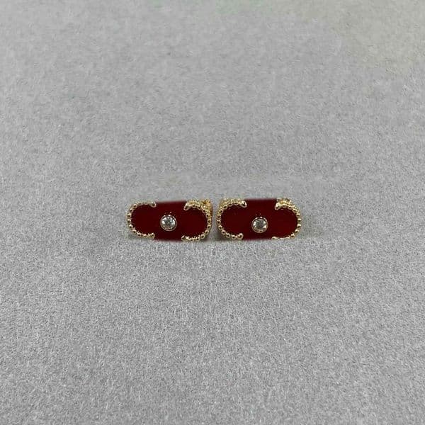 V gold material Luxury quality charm pendant necklace with red color design and diamond in 18k gold plated have stamp bracelet stud clip earring PS6308B