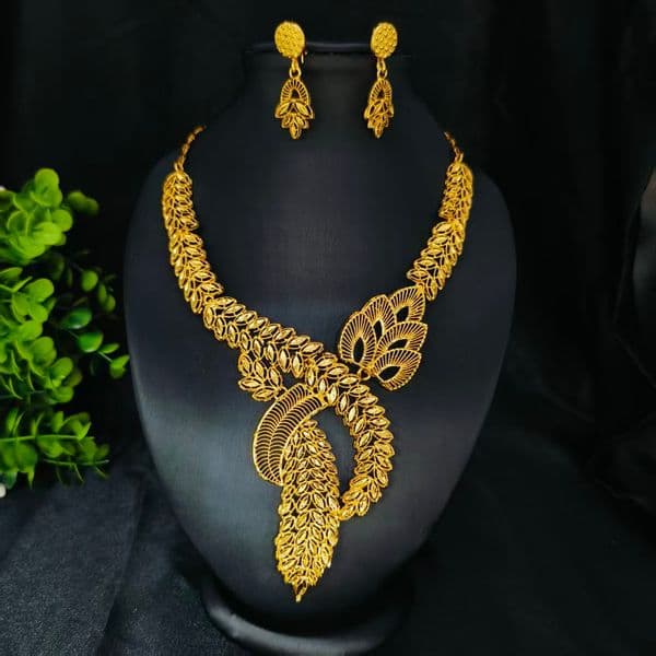 Indian African Flower Necklace Earrings Jewelry Set For Women 24K Gold Plated Nigeria Bridal Wedding Party Gift Jewellery