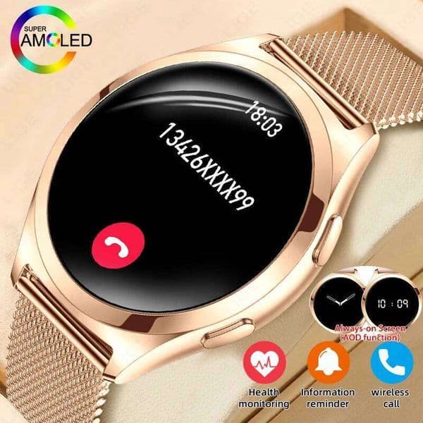 LIGE 1.27inch AMOLED Women's Smart Custom Watch Face Smartwatch Ladies Heart Rate Monitoring BT Call Waterproof Bracelet