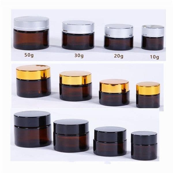 5g 10g 15g 20g 30g 50g Empty Amber Glass Jars Face Cream Bottle Containers with Inner Liners and Gold Silver Black Lids Tax Duty Free HJ