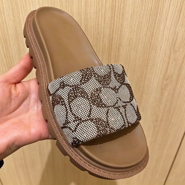 Designer Brynn Slide Sandals In Crystals Signature Jacquard Women Sandal Flat Slides Summer Beach High Quality Luxury Platform Slide Size 35-42