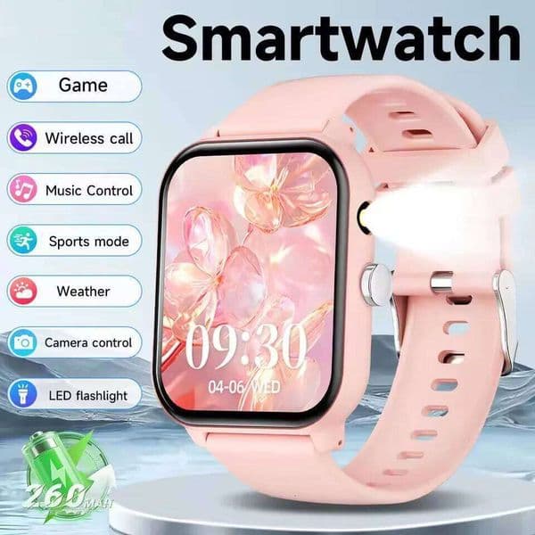 Game Smart 1.83'' Bluetooth Call Sports Mode Music/Camera Control LED Flashlight Long Battery Watch for Android/IOS HT30