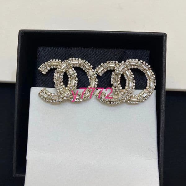 Brass letter double C earrings 925 silver needle with diamond earrings gold stud earings designer accessories With box