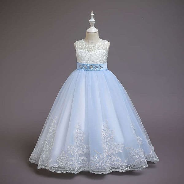 new children's clothing: girls' lace satin bow princess dress with small train for flower girls