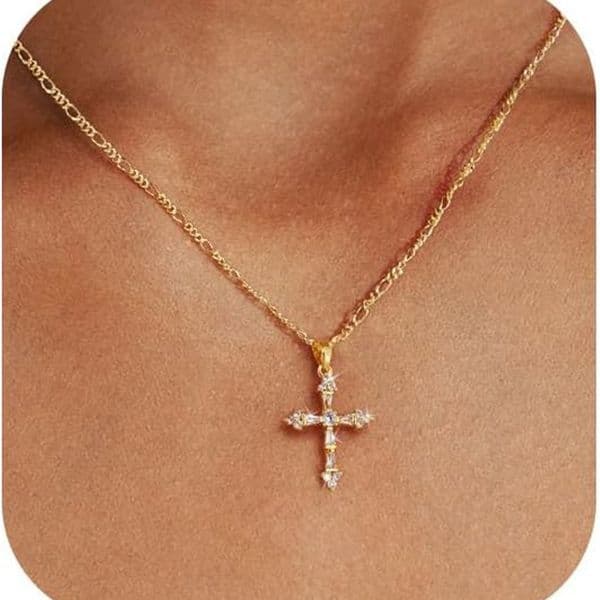 High Quality New Product Cubic Zirconia Inlaid Clavicle 14k Smooth Cross Pendant Box Chain Necklace