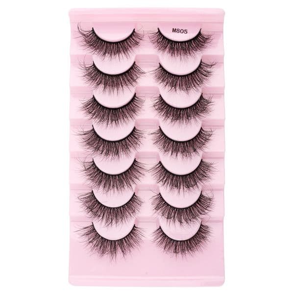 3D Faux Mink False Eyelashes Natural Look - 7 Pairs Fluffy Volume Full Strip Lashes Soft Lightweight Easy to Apply, Handmade Reusable Eyelash Extensions for Party