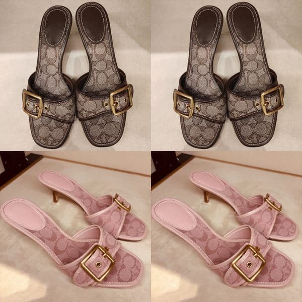 Top New Women's High Quality Leather Sandals Fashion Designer Sandals Luxury Bottom High Heels Summer Casual High Heels Printed Fabric