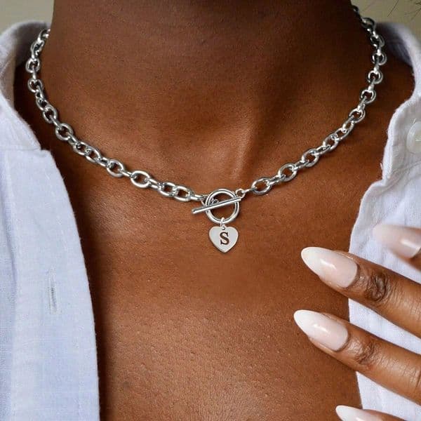 High Quality 's new initial stainless steel heart-shaped pendant clasp necklace, stylish and versatile for women