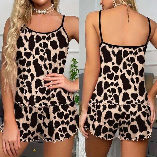 2025 New Leopard Print Printed Suspender Top and Elastic Waist Shorts Women's Sexy Casual Home Summer Pajama Set