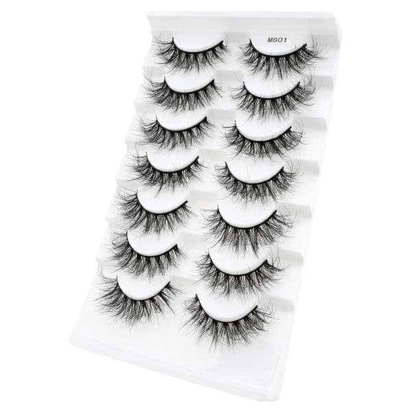 Handmade Reusable Eyelash Extensions Natural Look with Wispy Finish, 7 Pairs 3D Faux Mink Lashes Strip Easy to Apply, Fluffy Eyelashes for Party Daily Use