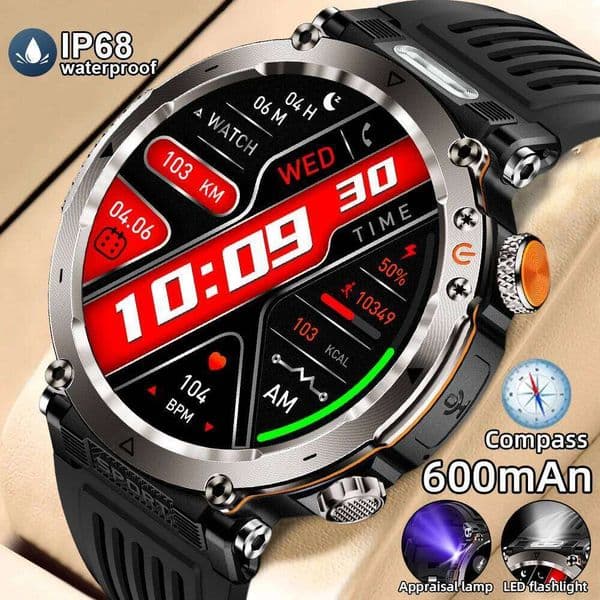 LIGE SmartWatch Compass Bluetooth Call 600mAh LED Flashlight Heart Rate IP68 Sport Smartwatches 2026 New Outdoor Smart Watch Men