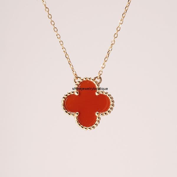 Designer Jewelry Vanlycleef Four-leaf clover red agate S925 silver necklace light luxury niche versatile fashion autumn and winter sweater chain
