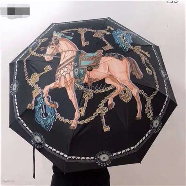 Four color luxury designer umbrella carriage sun umbrella, three fold high-end letter H automatic umbrella, with original box