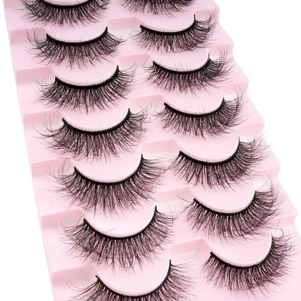 Faux Mink False Eyelashes Natural Wispy Look - 7 Pairs 3D Volume Fluffy Strip Lashes Soft Lightweight Reusable Eyelash Extensions for Daily Wear