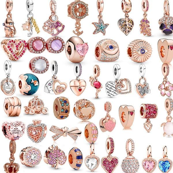 Rose Gold Crown Pendant Loose Beads For Women Beading Accessories Dream Catcher Paw Sparkling Heart Beads DIY Bracelet Jewelry Chains sieraden jewelry bijoux