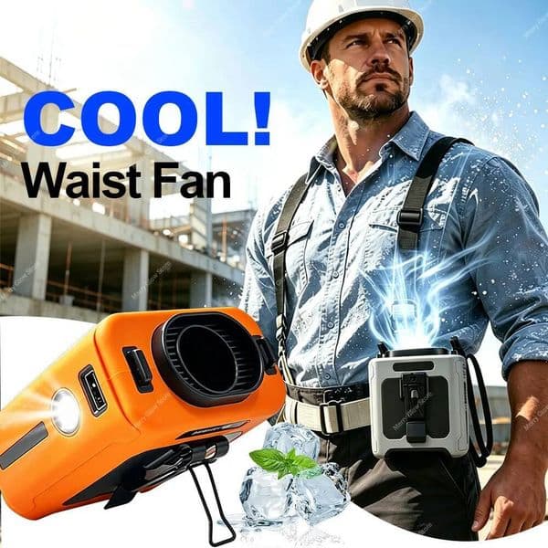 Waist Portable Hanging Neck Fan Ultra-Strong Wind With Phone Charging LED Light For Travel Sports Courier Outdoor Working