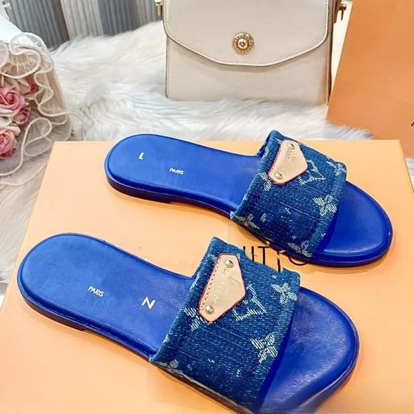 Cut Out Denim Cherry Embroidery Flat Slides, Luxury Womens Thong Sandals, Vintage Outdoor Slippers Home Travel Party, Breathable Non Slip, Perfect Shopping Daily Wear