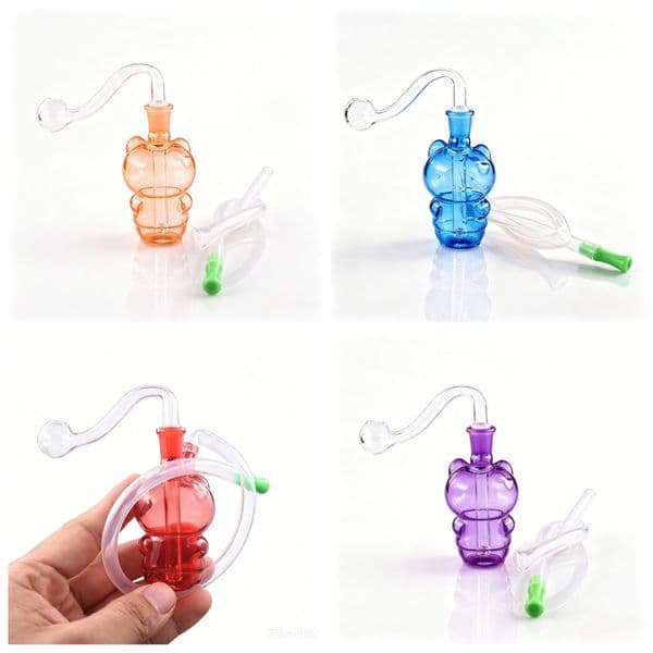 Wholesale Colorful 10mm female mini Cute Glass oil burner pipe hookah Bubbler Heady Recycler Hand water bongs with smoking oil banger bowl