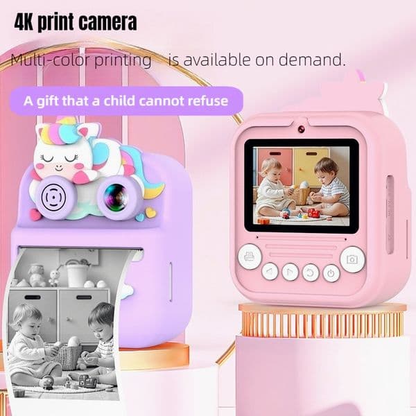 Cross-border new children's camera photo SLR dual-lens cartoon color printing mini toy Polaroid camera