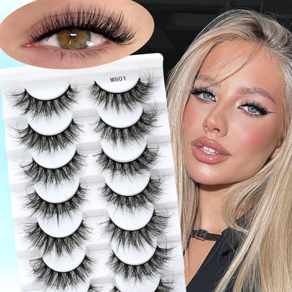 Fluffy Wispy False Eyelashes - 7 Pairs 3D Faux Mink Lashes Strip Natural Look, Handmade Reusable Eyelash Extensions Soft Lightweight Easy to Wear
