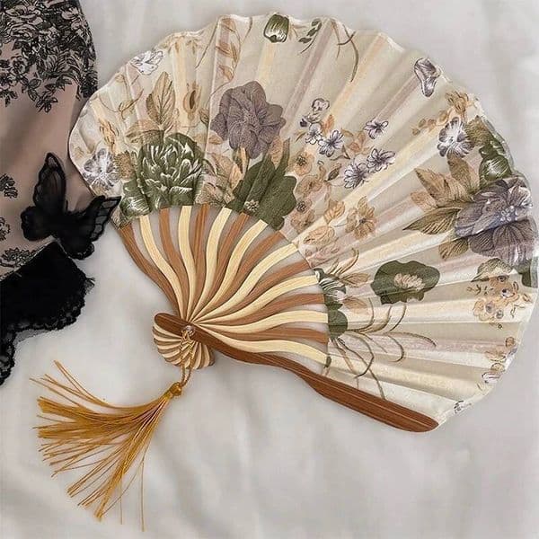 Chinese Japanese Style Silk Dance Vintage Bamboo Folding Hand Held Flower Wedding Fan Art Gifts